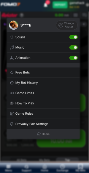 More settings available inside Aviator account on FOMO7 gaming platform