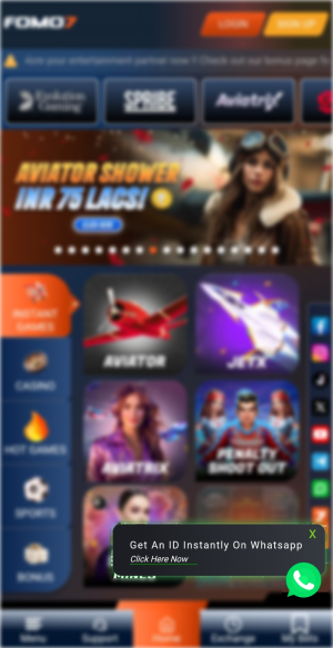 Aviator WhatsApp ID button on FOMO7 online gaming platform