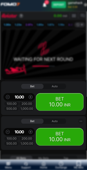 Bet Section highlighted in a mobile device while playing Aviator game on FOMO7