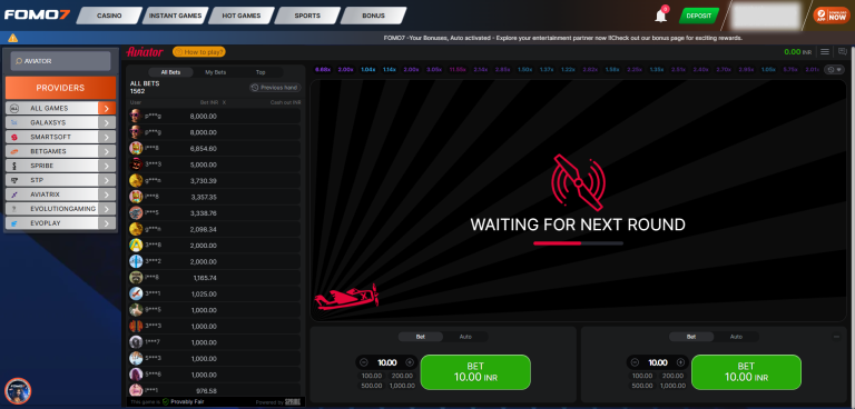 Aviator Game on a Desktop Device on FOMO7 Online Gaming Platform