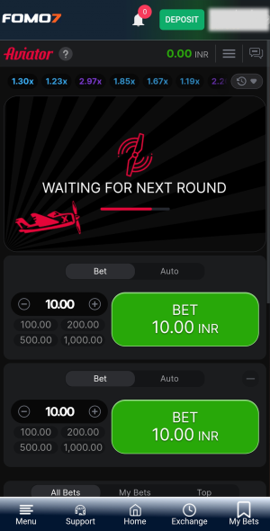 Aviator Game on a Mobile Device played on FOMO7 official India