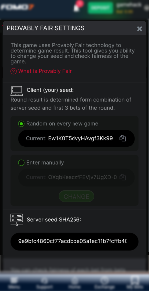 Provably Fair Settings in the Aviator game on a mobile device