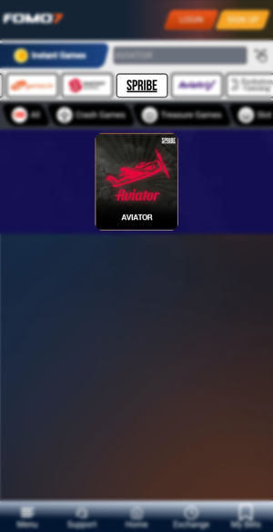 Aviator game listed under the Instant Games section on a secure gaming platform